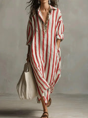 Luisa | Damen Linnen Gestreiftes Oversized Hemdkleid Maxi 5