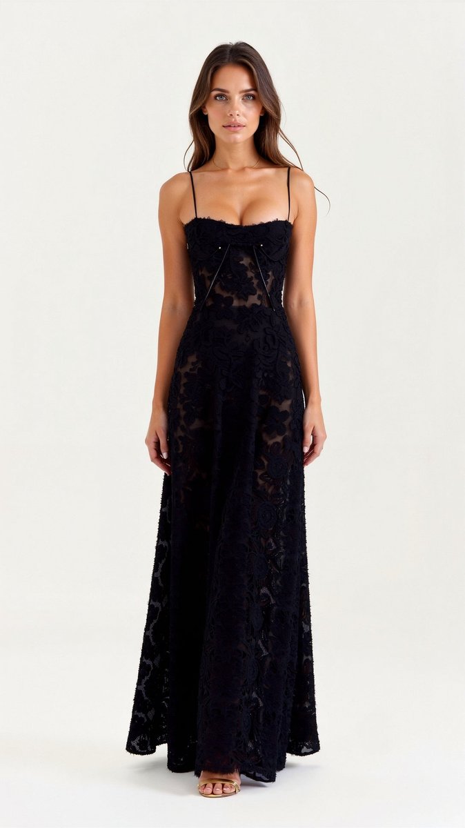 Luna | Women's Floral Lace Bustier Wedding Guest Dress Maxi Gown 0