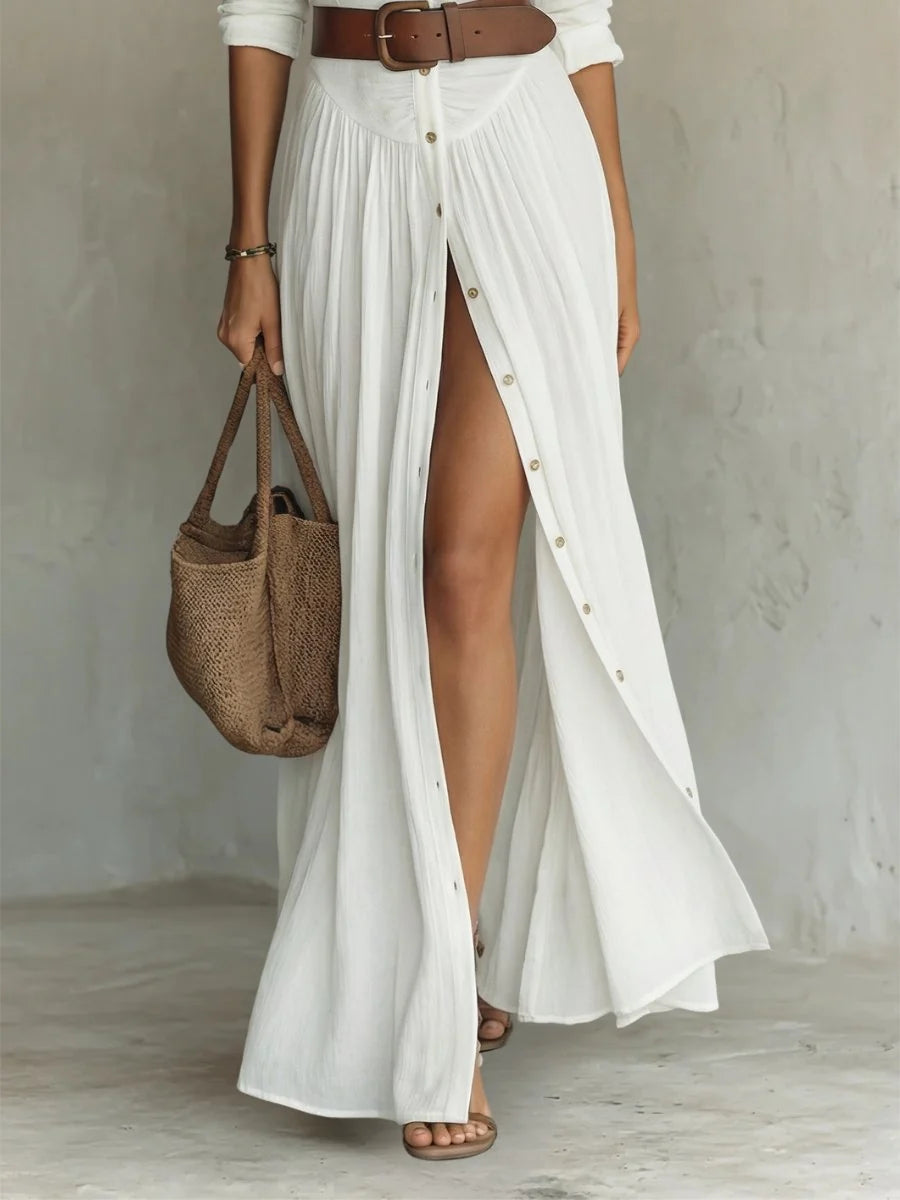 Marie | Damen Boho Maxi-Hemdblusenkleid mit Knopfleiste Gürtel 1