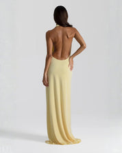 Mia | Women's Backless Halter Maxi Summer Dress Jumpsuit Deep-Plunge Draped Gown 1