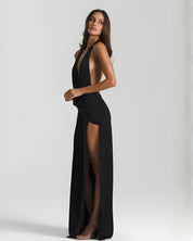Mia | Women's Backless Halter Maxi Summer Dress Jumpsuit Deep-Plunge Draped Gown 4