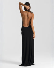 Mia | Women's Backless Halter Maxi Summer Dress Jumpsuit Deep-Plunge Draped Gown 6