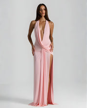 Mia | Women's Backless Halter Maxi Summer Dress Jumpsuit Deep-Plunge Draped Gown 7
