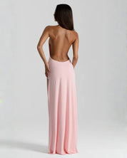 Mia | Women's Backless Halter Maxi Summer Dress Jumpsuit Deep-Plunge Draped Gown 8