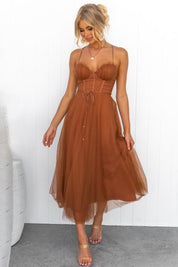 Mia | Women's Corset Bodice Tulle Midi Formal Evening Dress Sweetheart Neckline 0