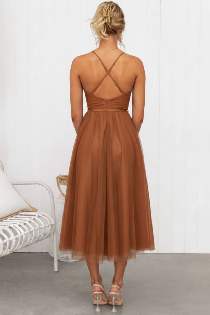Mia | Women's Corset Bodice Tulle Midi Formal Evening Dress Sweetheart Neckline 1