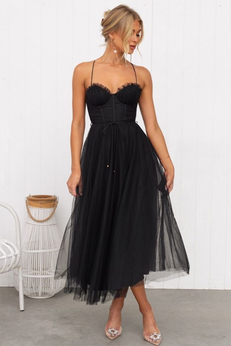 Mia | Women's Corset Bodice Tulle Midi Formal Evening Dress Sweetheart Neckline 2