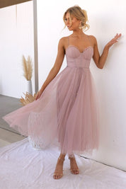 Mia | Women's Corset Bodice Tulle Midi Formal Evening Dress Sweetheart Neckline 4