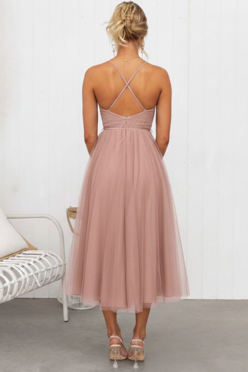 Mia | Women's Corset Bodice Tulle Midi Formal Evening Dress Sweetheart Neckline 5
