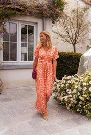 Mia | Women's Flutter-Sleeve V-Neck Floral Pleated Maxi Dresses 4