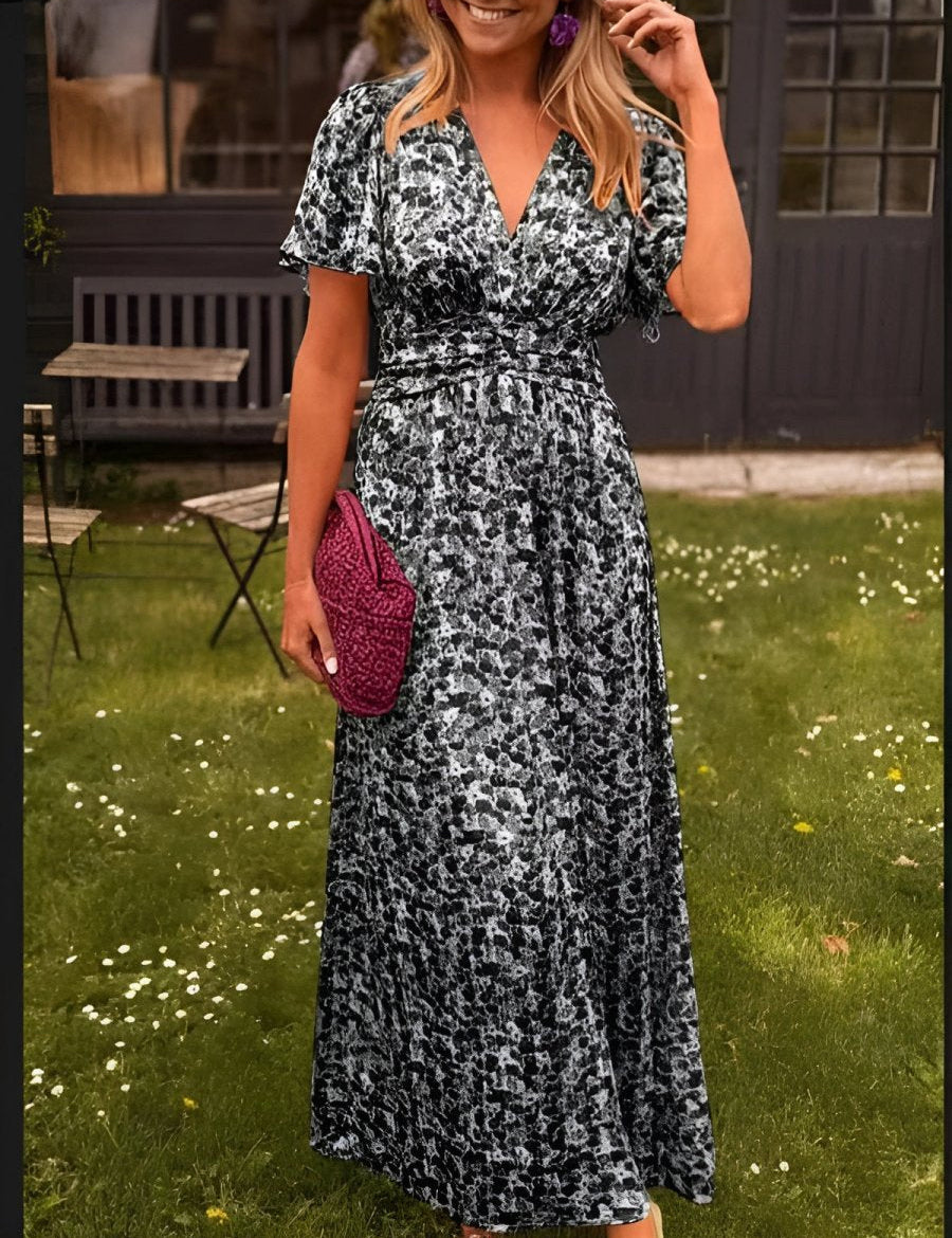 Mia | Women's Flutter-Sleeve V-Neck Floral Pleated Maxi Dresses 9