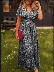 Mia | Women's Flutter-Sleeve V-Neck Floral Pleated Maxi Dresses 9