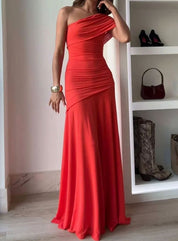 Mia | Women's One-Shoulder Ruched Maxi Wedding Guest Dress 0