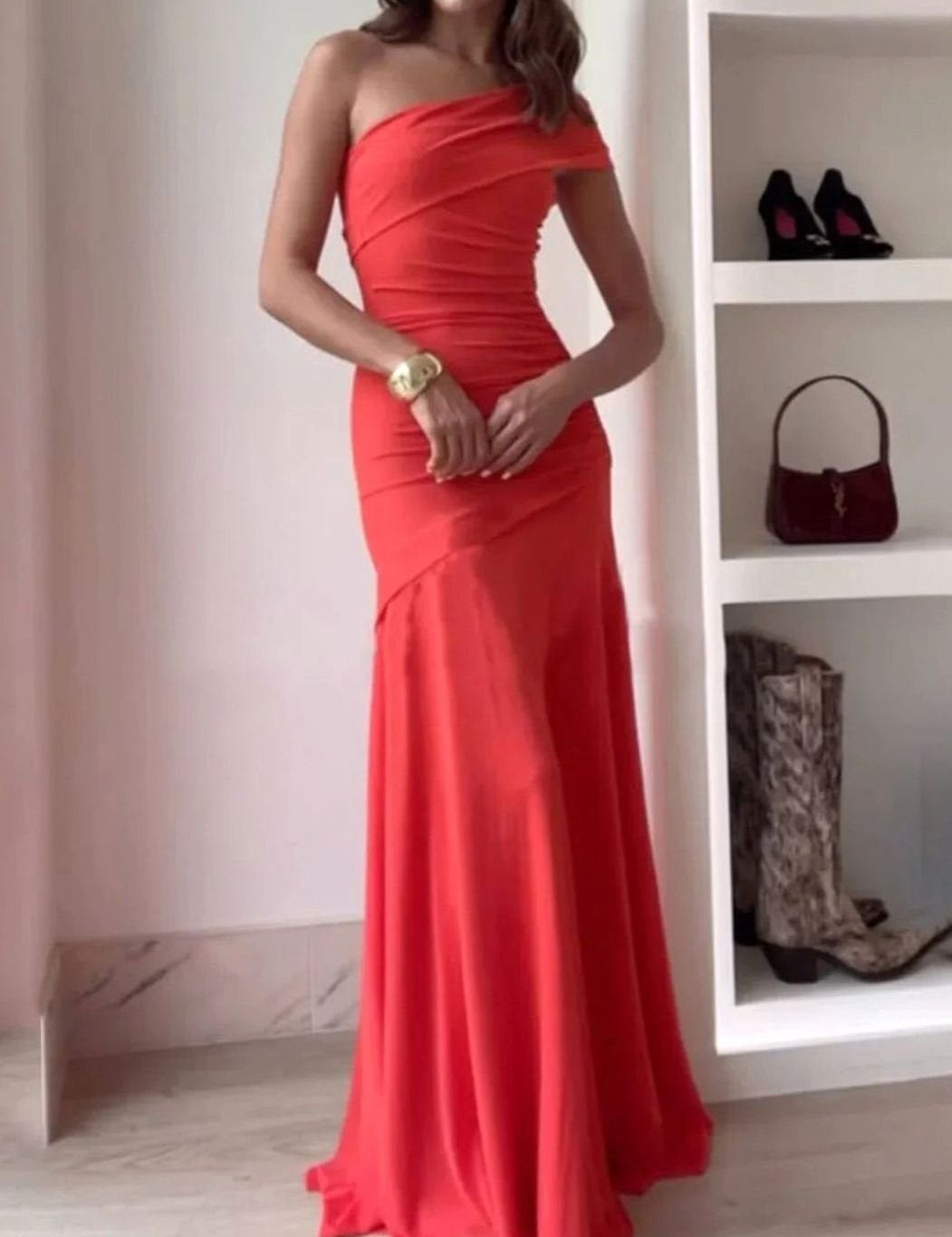 Mia | Women's One-Shoulder Ruched Maxi Wedding Guest Dress 1