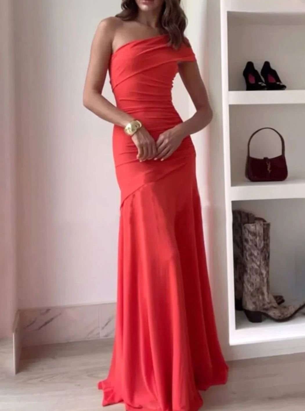 Mia | Women's One-Shoulder Ruched Maxi Wedding Guest Dress 1