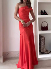 Mia | Women's One-Shoulder Ruched Maxi Wedding Guest Dress 1