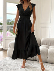 Mia | Women's Ruffle V Neck Dress Smocked Waist Maxi A-Line 3