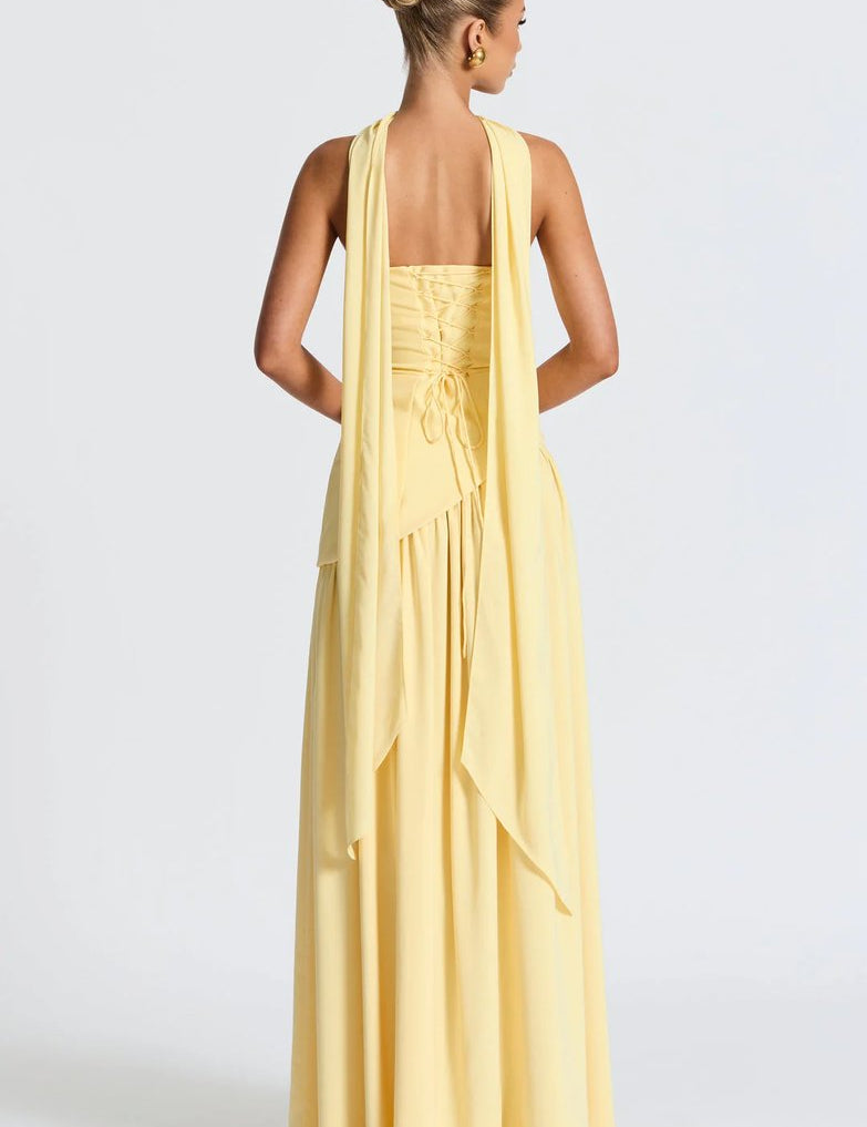 Mia | Women's Strapless Scarf-Neck Split Maxi Summer Dress Jumpsuit Style Gown 1