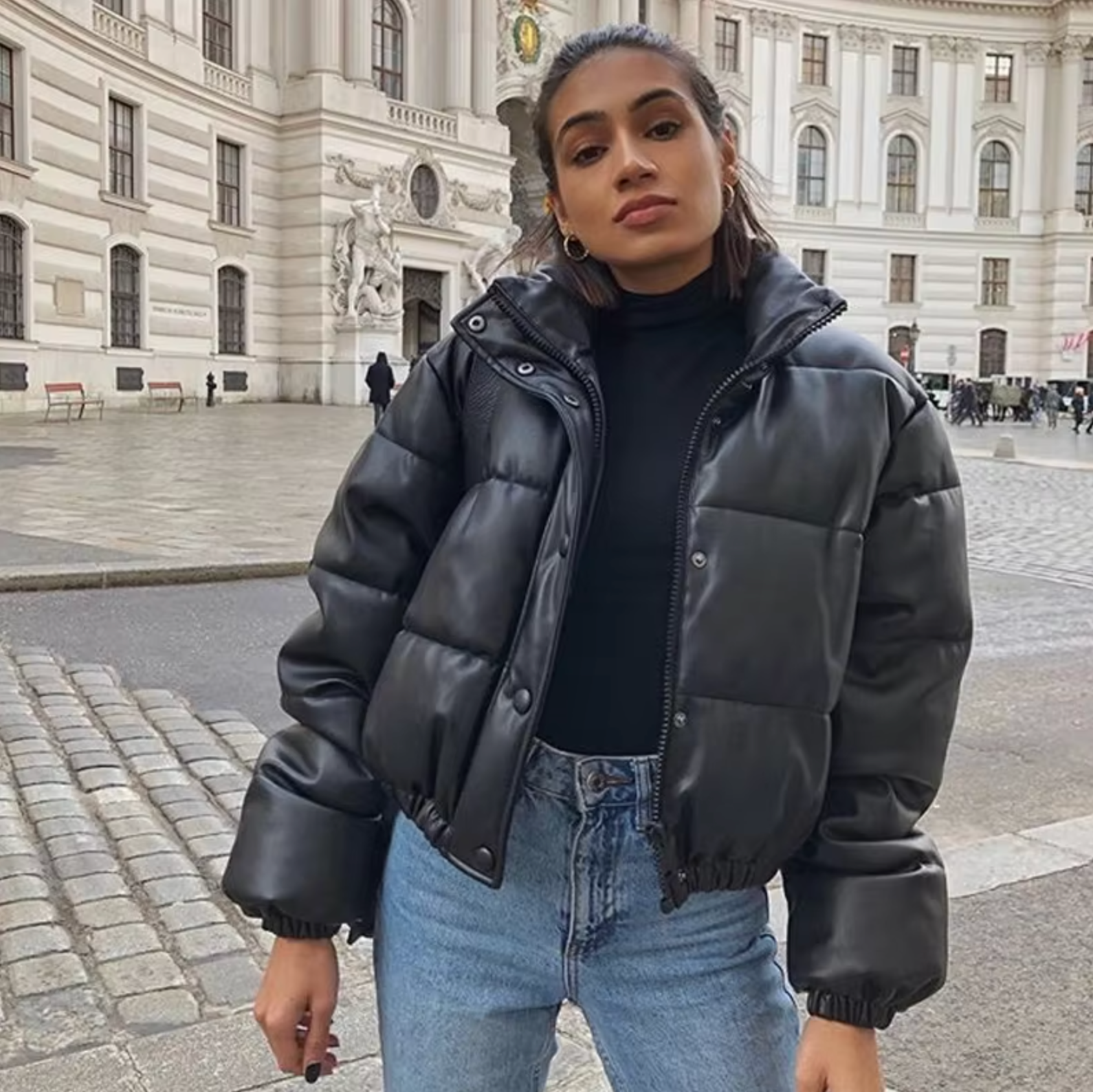 Milla - Cropped Vegan Leather Puffer Jacket Bold and Warm Streetwear Look 0