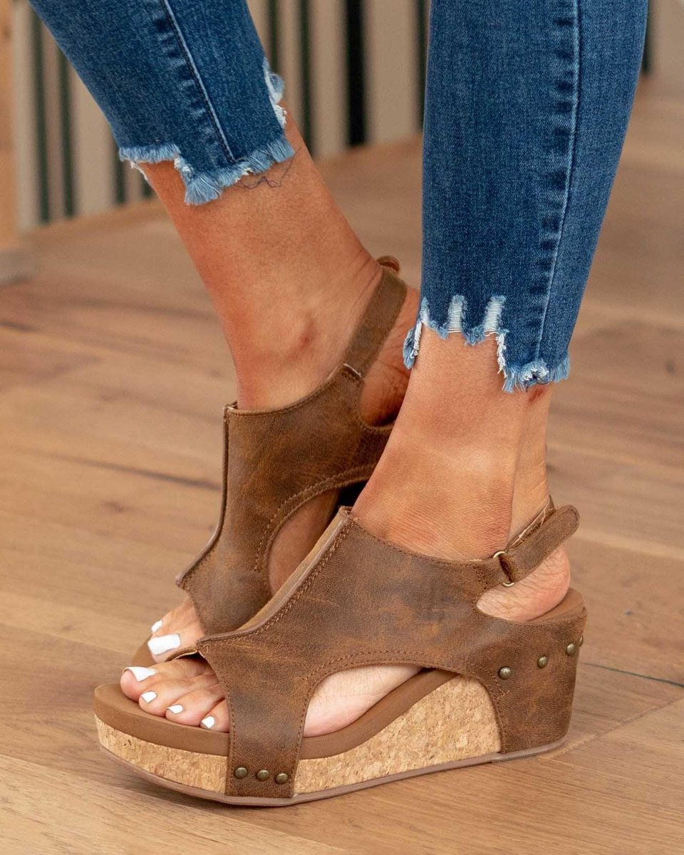 Olivia | Women's Cork Wedge Cut-Out Comfort Sandals Open Toe Platform 5