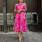 Olivia | Women's Floral Midi Wedding Guest Dress Sheer Long Sleeve 0