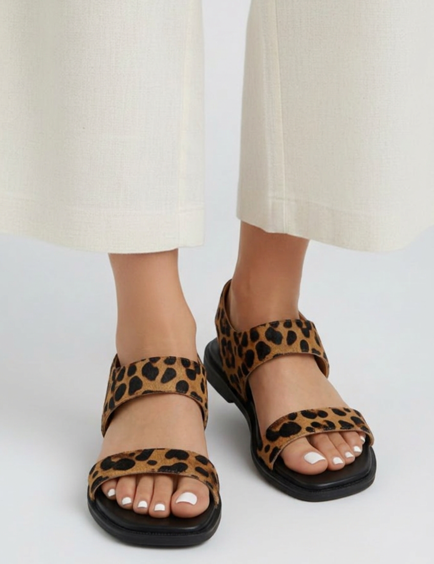 Orthopedic Leopard Print Flat Sandals with Arch Support and Slingback Strap for Women 0
