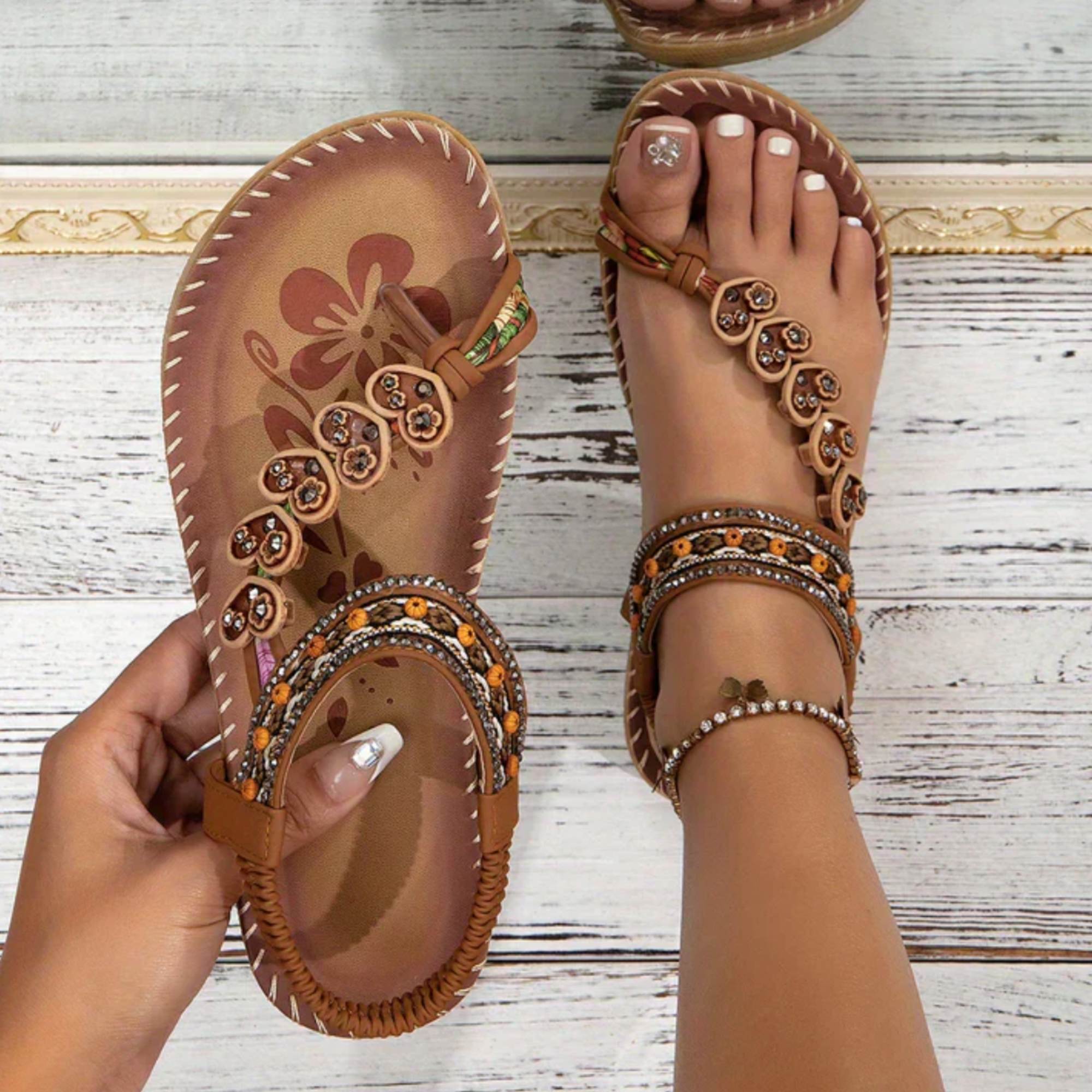 Orthopedic Women's Boho Embellished Sandals with Arch Support for Comfortable Wear 0