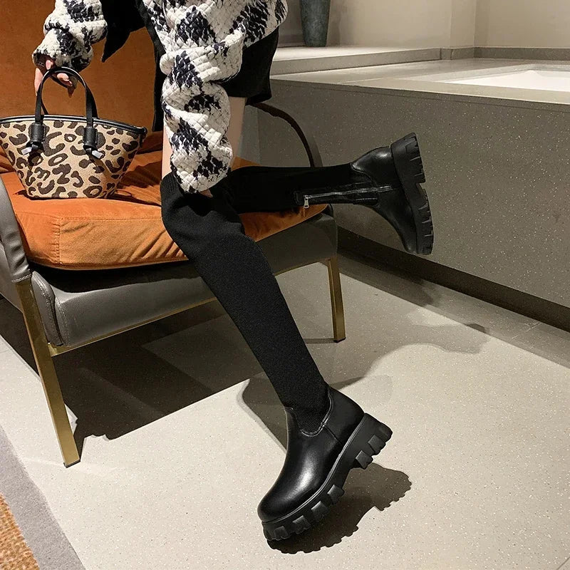 Over-the-knee stretch boots for women-3