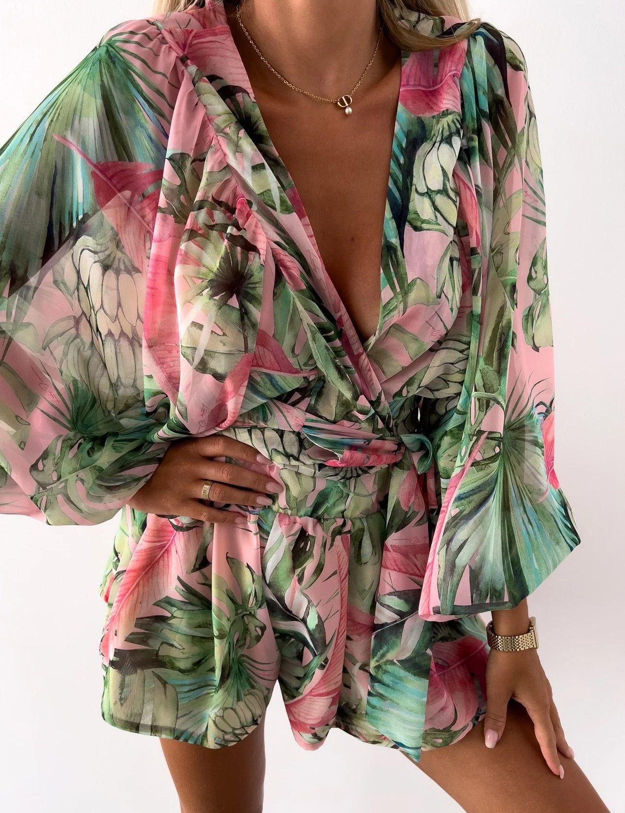 AUBRIELLE | Sexy Summer Deep V-Neck Jumpsuit