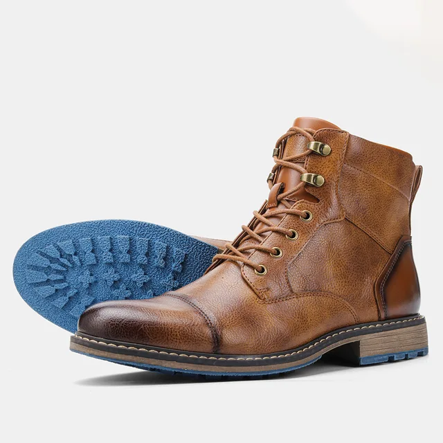 Men’s Leather Ankle Boots - Durable Slip-Resistant Sole - Casual Comfortable Fit-2