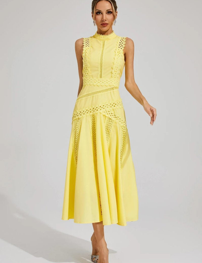 Sophia | Women's Sleeveless Cutwork Lace-Panel Midi Wedding Guest Dress 0