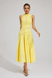 Sophia | Women's Sleeveless Cutwork Lace-Panel Midi Wedding Guest Dress 0