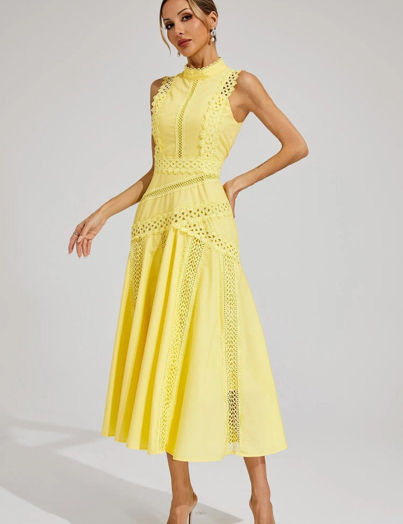 Sophia | Women's Sleeveless Cutwork Lace-Panel Midi Wedding Guest Dress 1