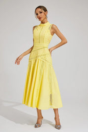 Sophia | Women's Sleeveless Cutwork Lace-Panel Midi Wedding Guest Dress 1