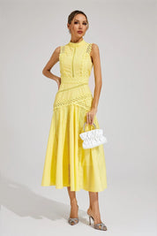 Sophia | Women's Sleeveless Cutwork Lace-Panel Midi Wedding Guest Dress 4