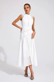 Sophia | Women's Sleeveless Cutwork Lace-Panel Midi Wedding Guest Dress 5