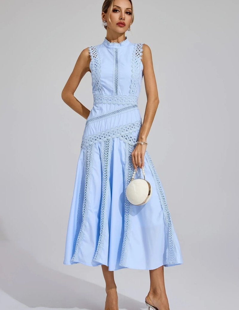 Sophia | Women's Sleeveless Cutwork Lace-Panel Midi Wedding Guest Dress 6