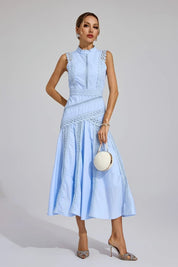 Sophia | Women's Sleeveless Cutwork Lace-Panel Midi Wedding Guest Dress 6
