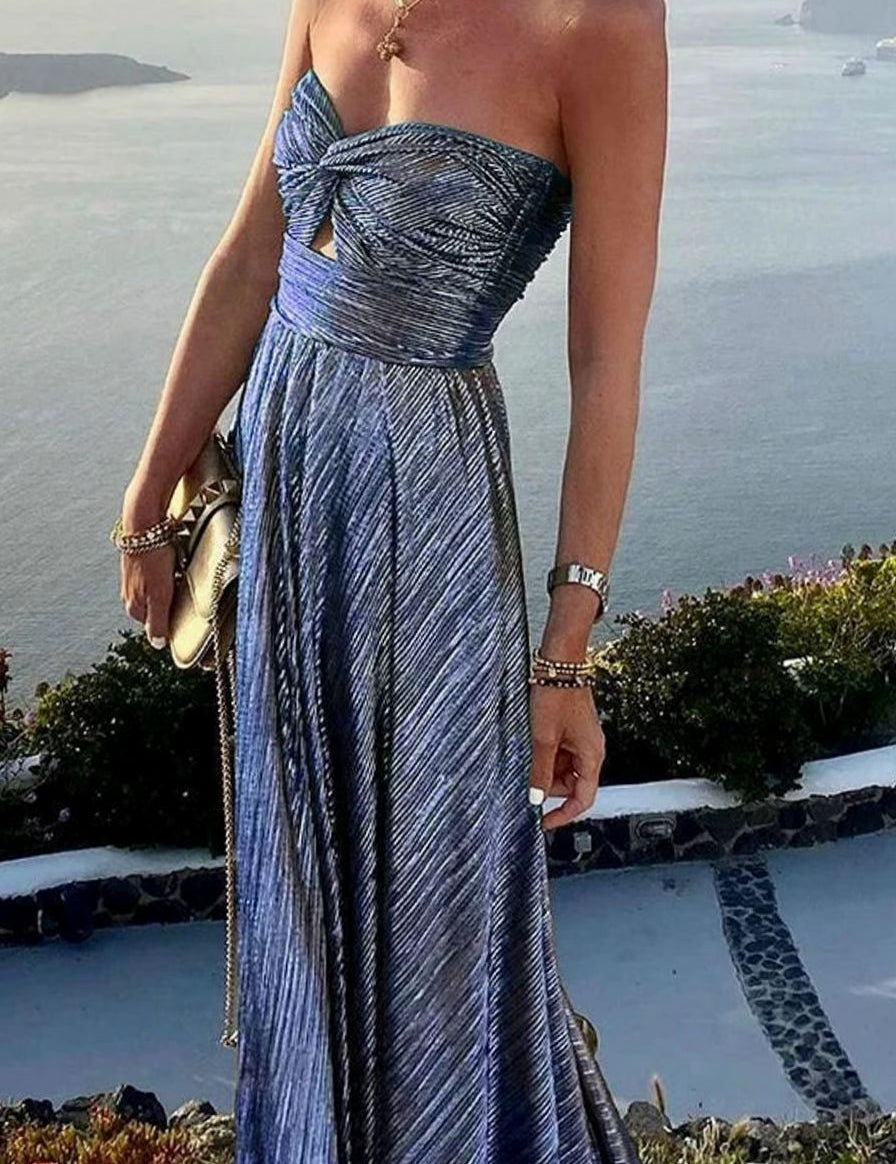 Sophia | Women's Strapless Bustier Pleated Shimmer Wedding Guest Dress 0