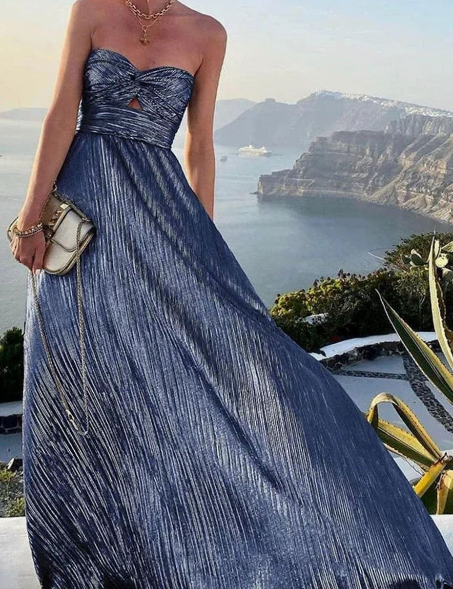 Sophia | Women's Strapless Bustier Pleated Shimmer Wedding Guest Dress 1