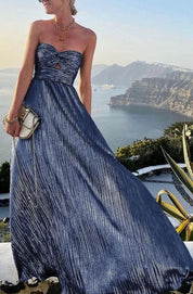 Sophia | Women's Strapless Bustier Pleated Shimmer Wedding Guest Dress 1