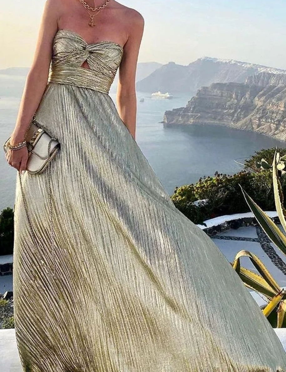Sophia | Women's Strapless Bustier Pleated Shimmer Wedding Guest Dress 3