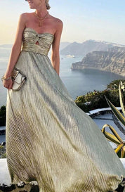 Sophia | Women's Strapless Bustier Pleated Shimmer Wedding Guest Dress 3