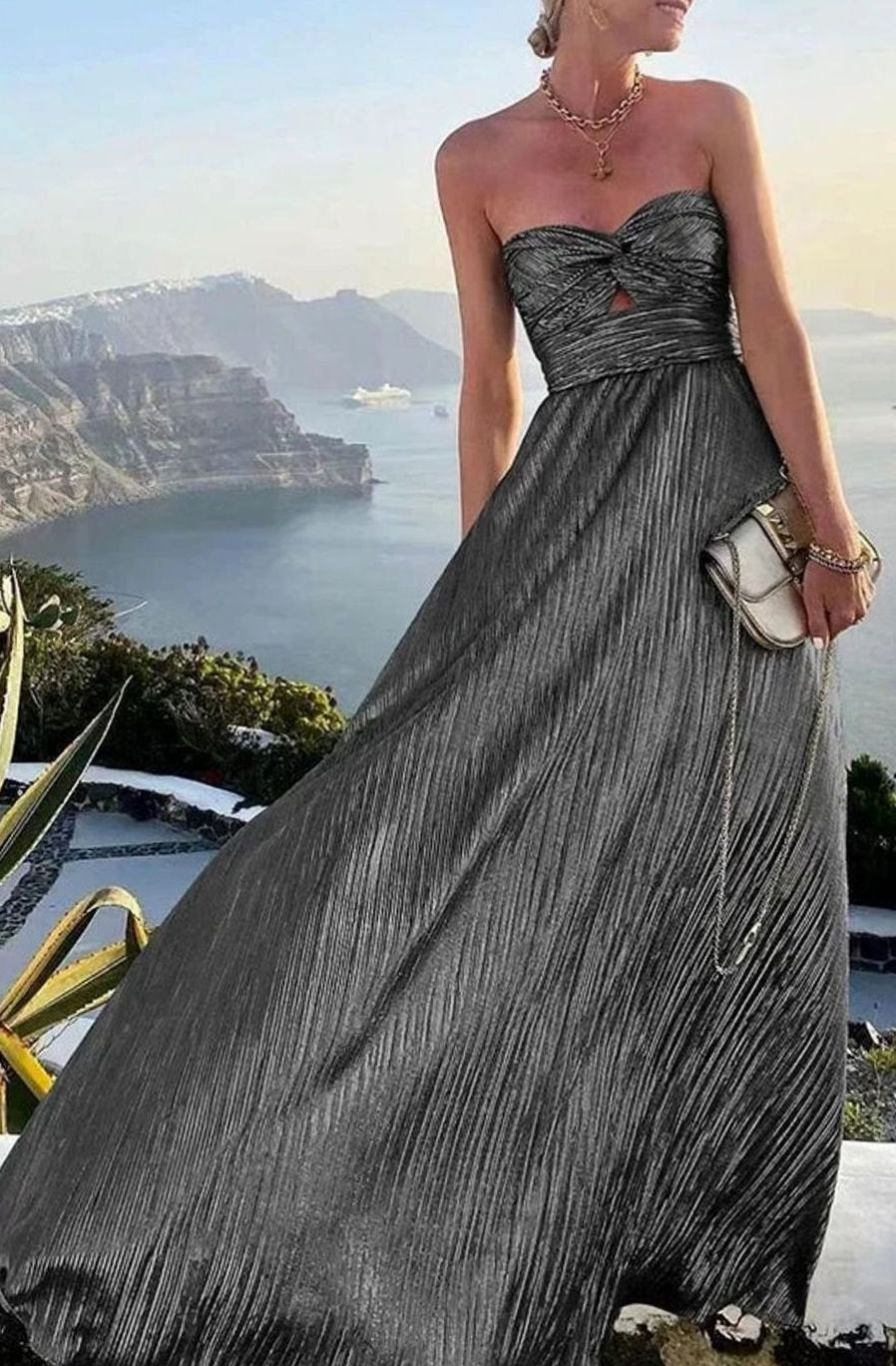 Sophia | Women's Strapless Bustier Pleated Shimmer Wedding Guest Dress 7