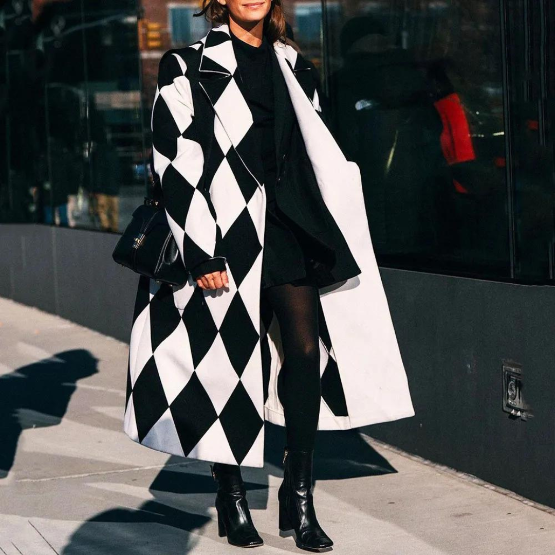 Aya | Long women's coat with stylish designer patterns