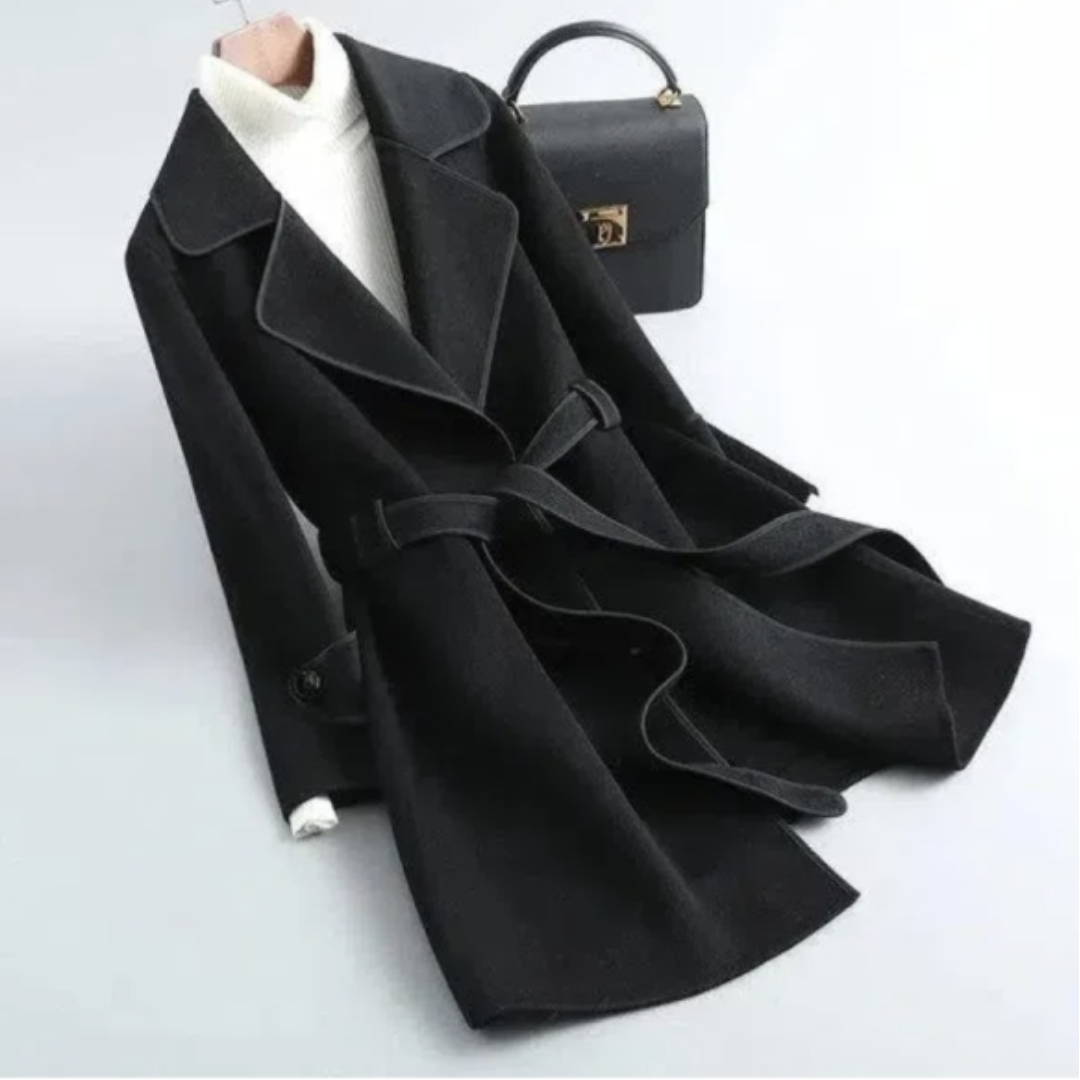 Tracey | Chic Contrast-Trim Belted Trench