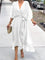 Victoria | Women's Chiffon Belted Deep V Neck Dress Flowy Midi 1