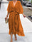 Victoria | Women's Chiffon Belted Deep V Neck Dress Flowy Midi 5