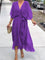 Victoria | Women's Chiffon Belted Deep V Neck Dress Flowy Midi 6