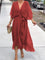 Victoria | Women's Chiffon Belted Deep V Neck Dress Flowy Midi 7